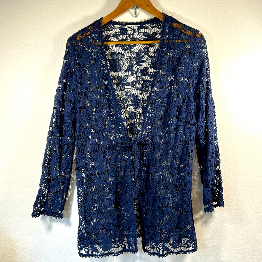 Navy lace tie front jacket, size L/XL